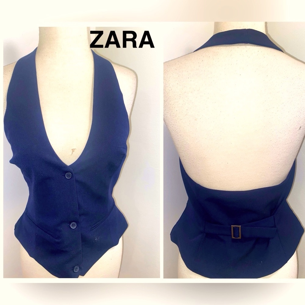 ZARA Dark Navy Backless Halter Vest - Size M (L) - NEW